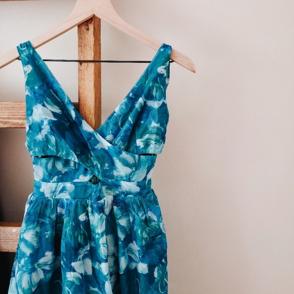 NWT Lulus Flowering Day Dream Teal Blue Floral Organza Midi Dress – Size S - Picture 2 of 15